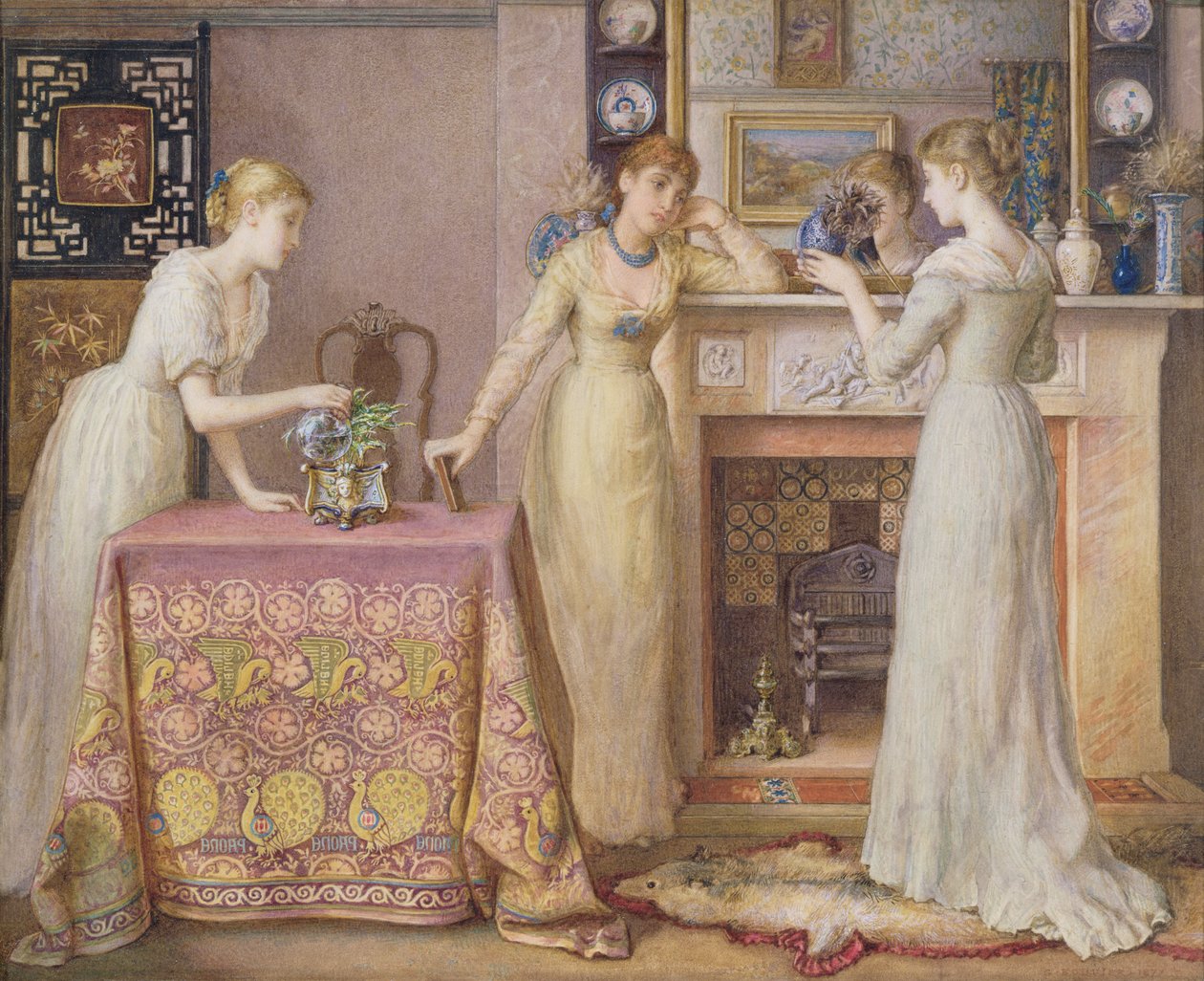 スリーシスターズ、芸術と工芸品の美的なインテリア、1877年（紙にトイレ） 作： グスタバス・アーサー・ブーヴィエ