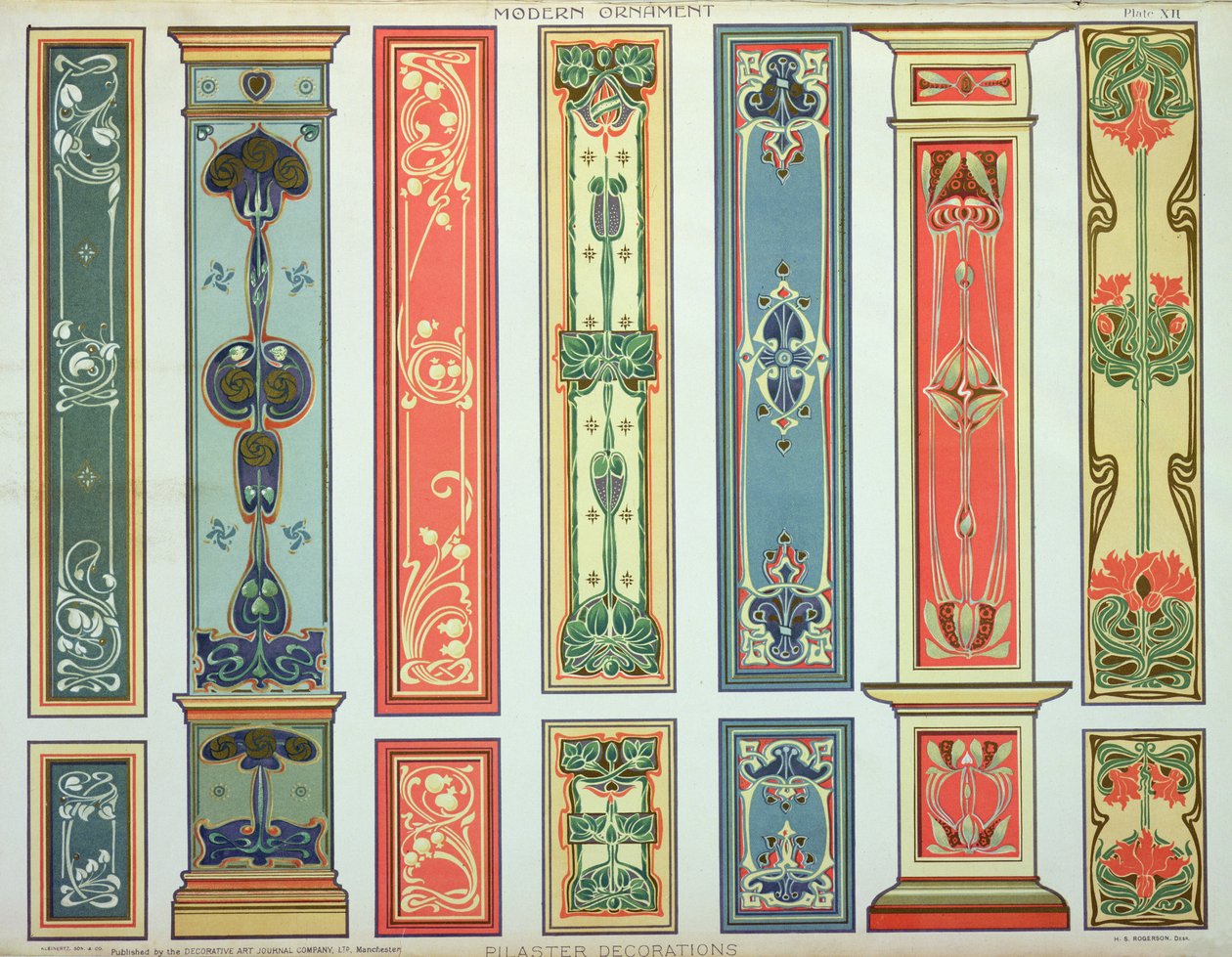 パネルデザイン、「モダンオーナメント」のプレートXII、Decorative Art Journal Company Ltd. c.1900から発行 作： H.サマーフィールドロジャーソン