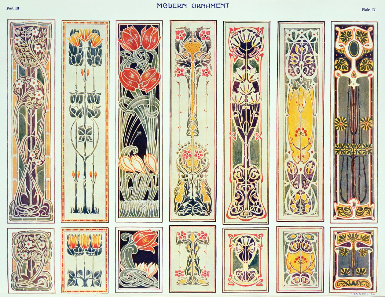 パネルデザインの選択、プレートIXはDecorative Art Journal Company Ltd.が発行した「Modern Ornament」からc.1900 作： H.サマーフィールドロジャーソン