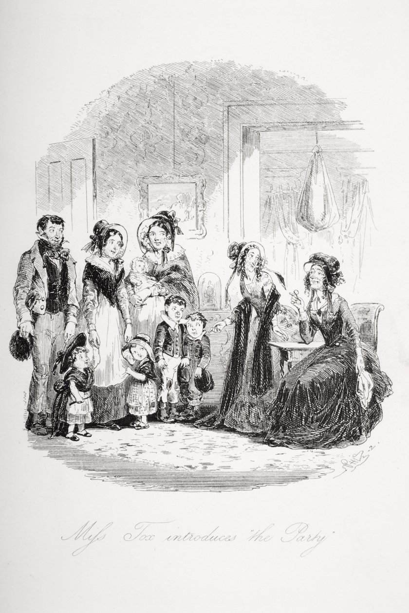 ミス・トックスは、チャールズ・ディケンズ（1812-70）が最初に出版した1848年の「ドンビーと息子」のイラスト「パーティー」を紹介します。 作： ハブロナイト・ブラウン