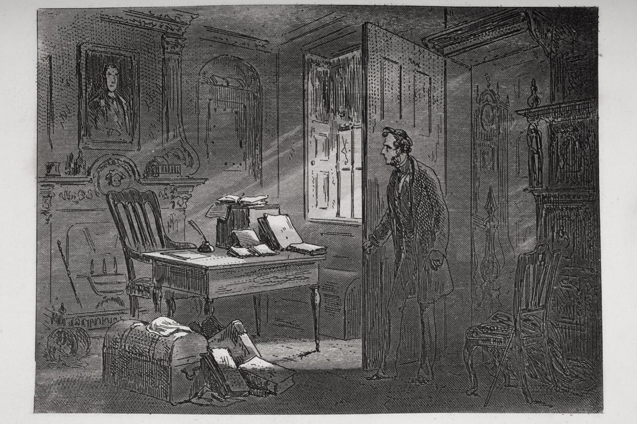 肖像画のある部屋、チャールズディケンズの「リトルドリット」（1812-70）のイラスト、1857年に初公開 作： ハブロナイト・ブラウン