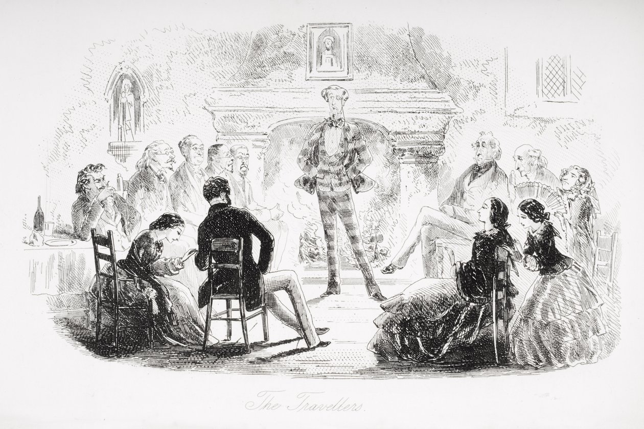 トラベラーズ、チャールズディケンズ（1812-70）による「セブンプアトラベラーズ」のイラスト、1854年に初公開 作： ハブロナイト・ブラウン