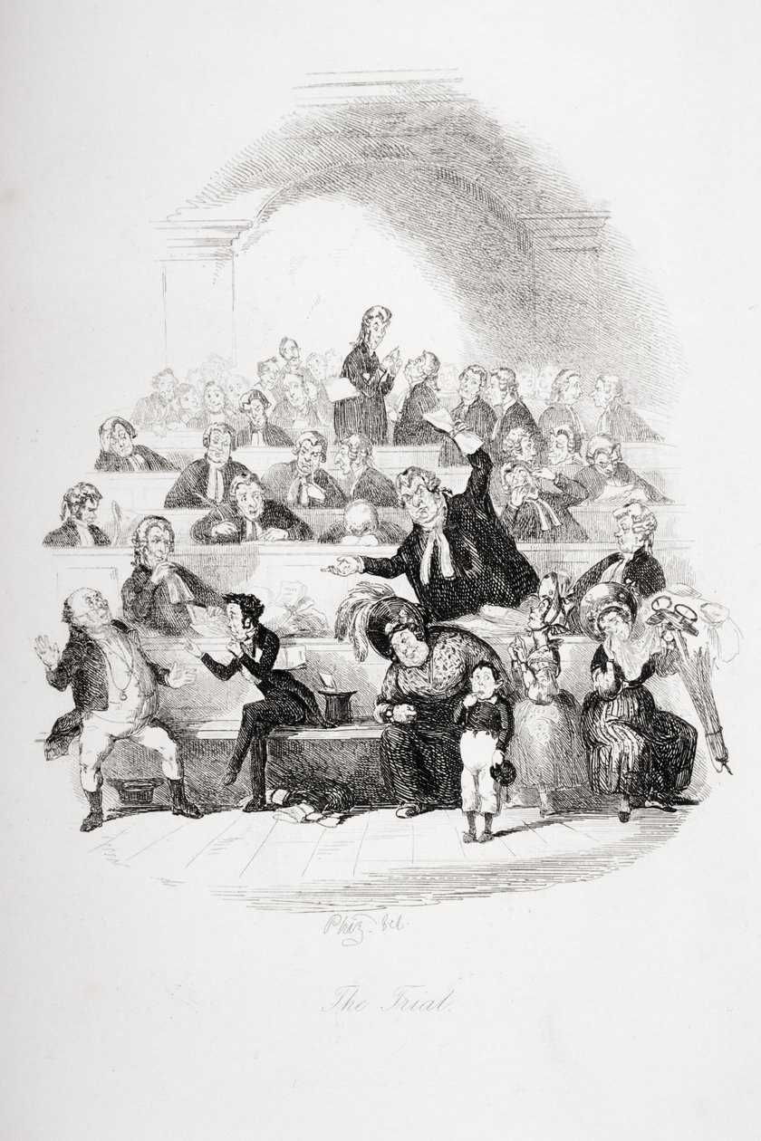チャールズ・ディケンズ（1812-70）による `The Pickwick Papers &39;からのトライアル、1837年発行のイラスト（259103も参照） 作： ハブロナイト・ブラウン