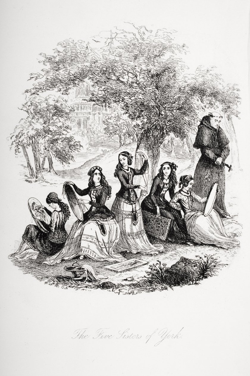 ヨークの5人の姉妹、チャールズディケンズ（1812-70）による「ニコラスニクルビー」のイラスト、1839年発行 作： ハブロナイト・ブラウン