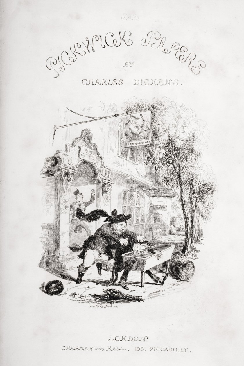 タイトルページ、チャールズディケンズの `The Pickwick Papers &39;からのイラスト（1812-70）1837年発行 作： ハブロナイト・ブラウン