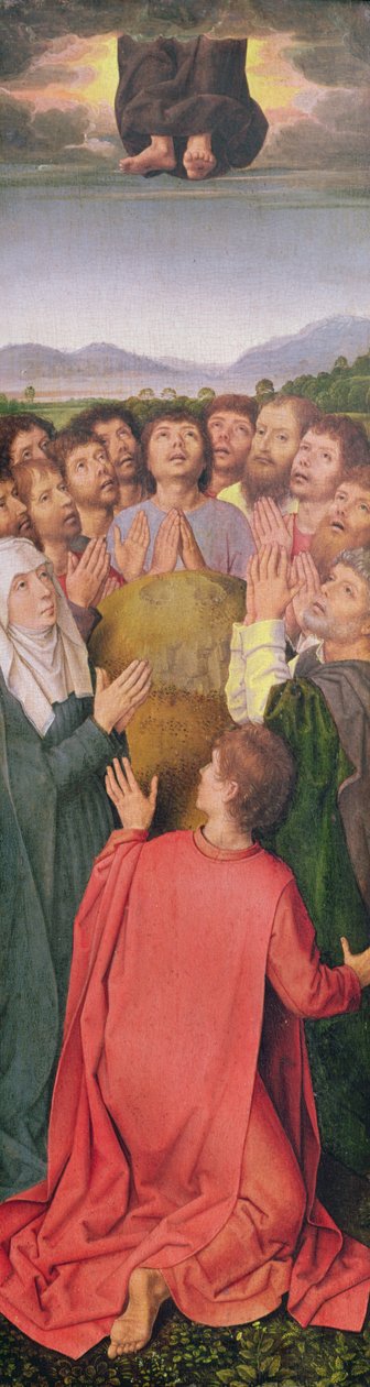 復活の三連祭壇画、右パネル：アセンション、c.1485-90（オークの油彩） 作： ハンス・メムリンク