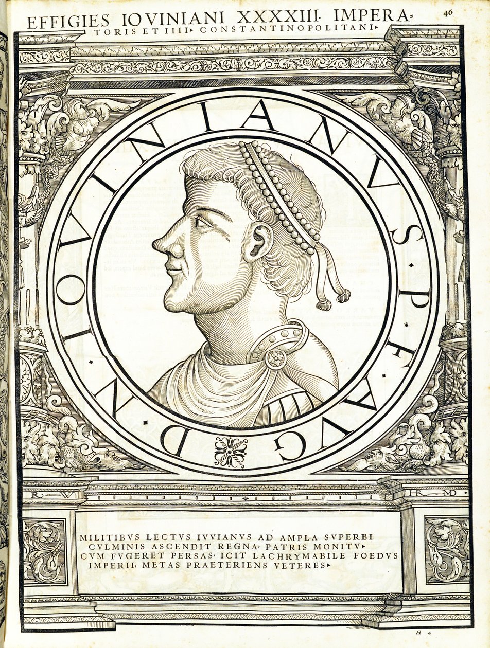 15チューリッヒのAndreas Gessnerによって印刷されたルドルフヴィッセンバッハによって彫刻された古代のコインの最も真実な画像である東西のローマ皇帝からのIouinianum、15 作： ハンス・ルドルフ・マヌエルドイツ人