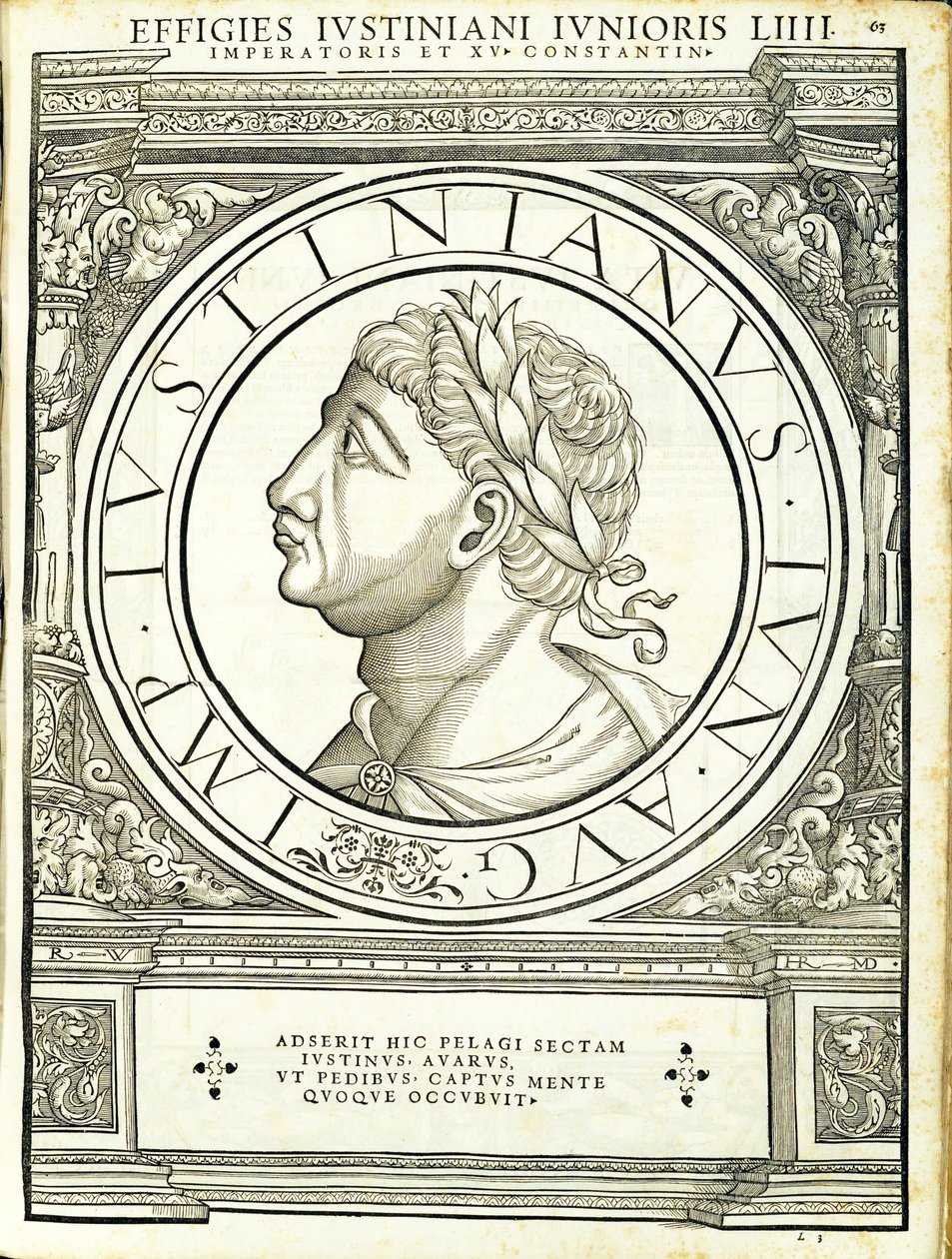 Lustinianus 2、東西のローマ皇帝の古代硬貨の最も真実な画像から、ルドルフヴィッセンバッハによって彫刻され、チューリッヒのAndreas Gessnerによって印刷されました。 作： ハンス・ルドルフ・マヌエルドイツ人