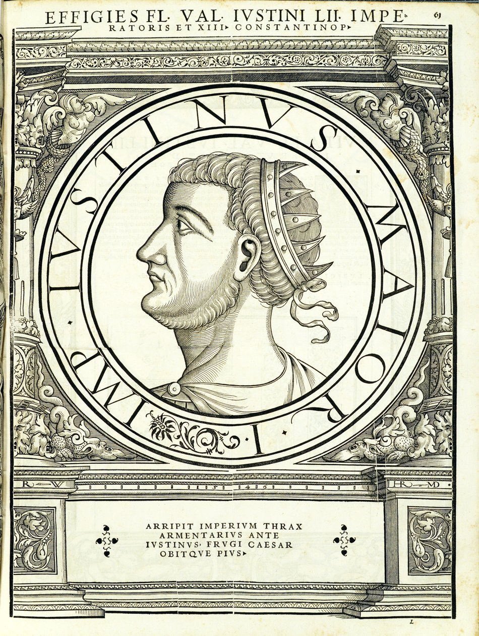 ジャスティン、ローマ時代の東西の司令官による古代硬貨の最も真実な画像から、ルドルフヴィッセンバッハによる彫刻、アンドレアスゲスナー、チューリッヒ、15 作： ハンス・ルドルフ・マヌエルドイツ人