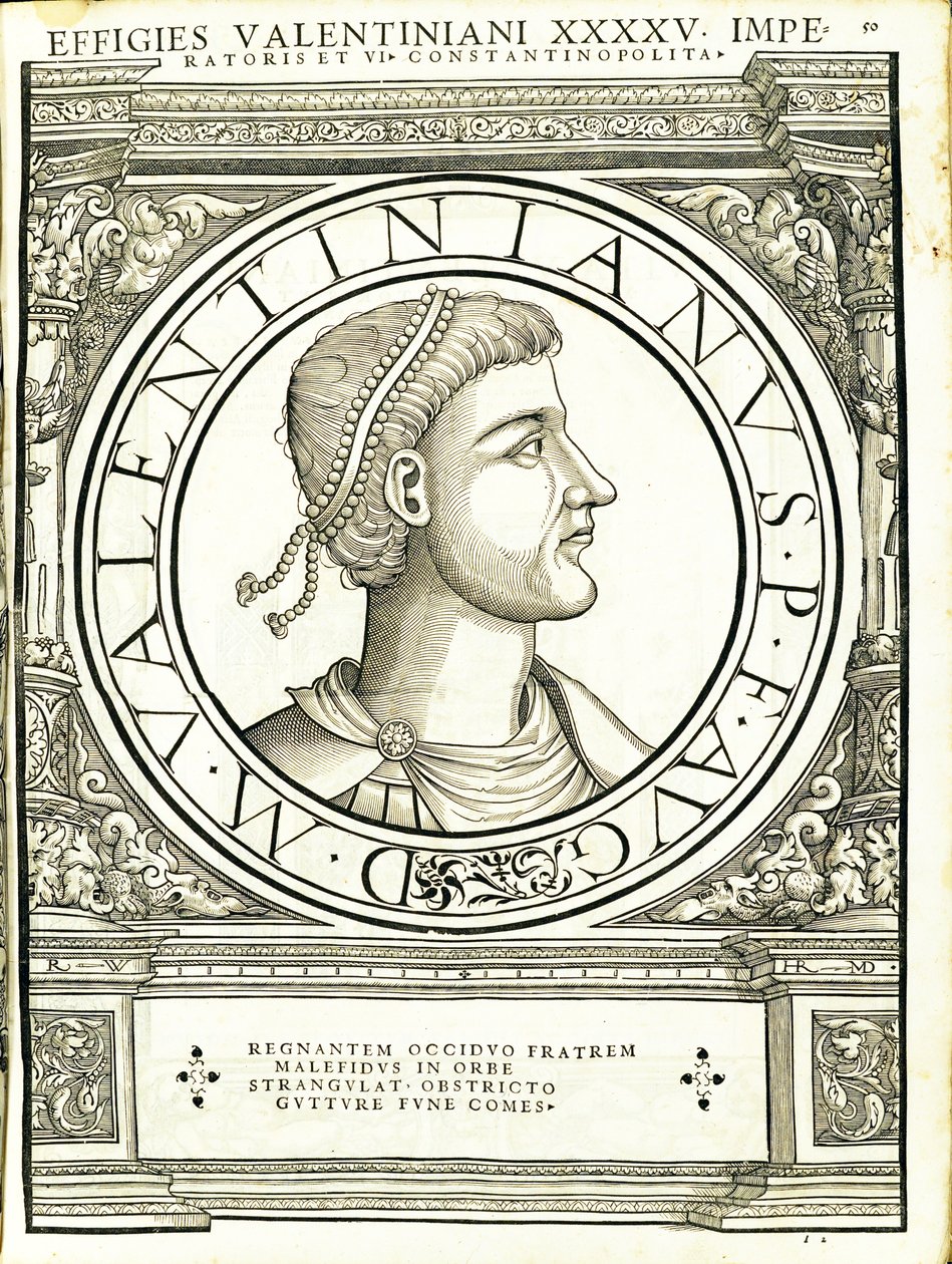 ヴァレンスは若く、ローマ時代の東西の皇帝から、アンドレアス・ハンバーガーによって印刷されたルドルフ・ヴィッセンバッハによって彫刻された古代の硬貨の最も真実な画像から、 作： ハンス・ルドルフ・マヌエルドイツ人