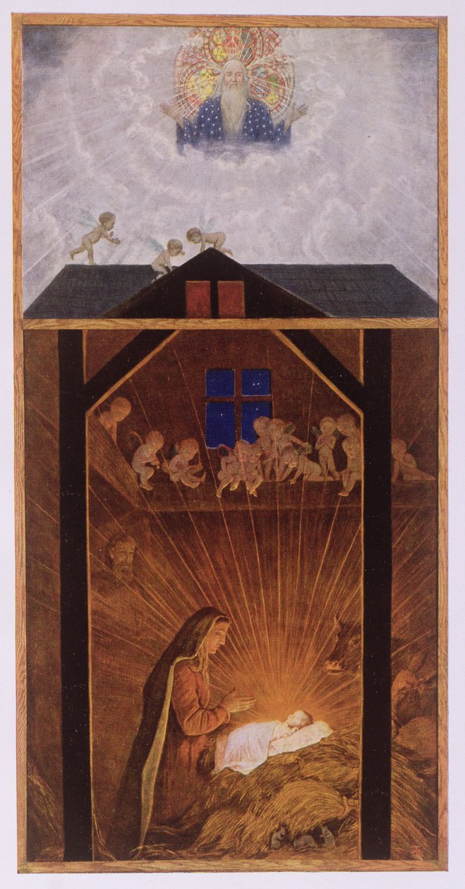 キリスト降誕、「Festkalender」のイラスト、ライプツィヒc.1910で公開 作： ハンス・トーマ