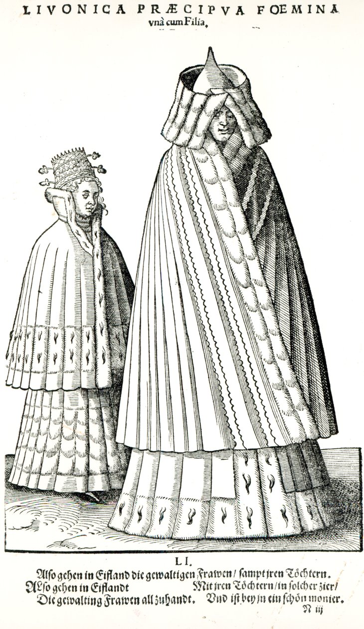 リヴォニアの貴婦人と娘の衣装、1577年 作： ハンス・ウェイゲル