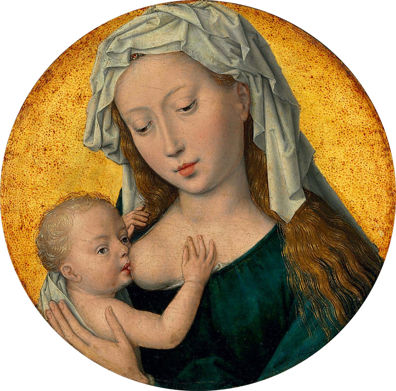 聖母マリアがキリストの子供に母乳を与える 作： ハンス・メムリンク