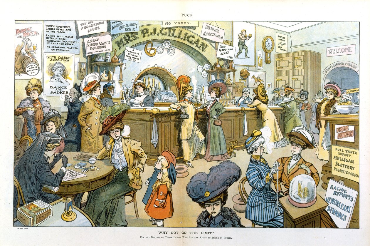 制限に行きませんか？1908年、公衆で喫煙する権利を求める女性のために、1908年 作： ハリーグラントダーツ