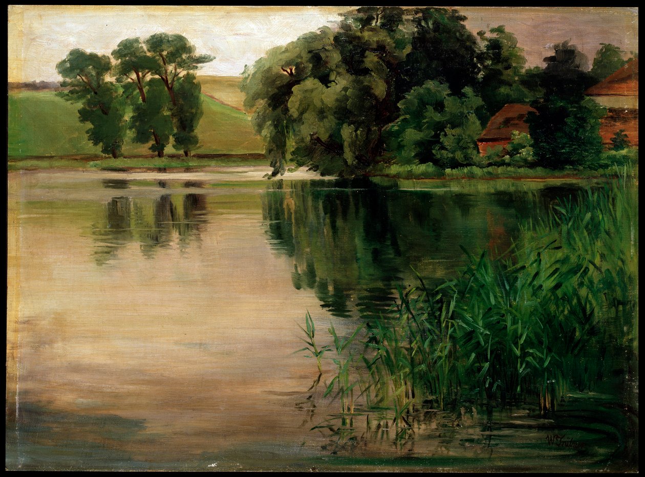 「池で」、c1870-1900。 ドイツ絵画 作： ハインリッヒヴィルヘルムトリュブナー