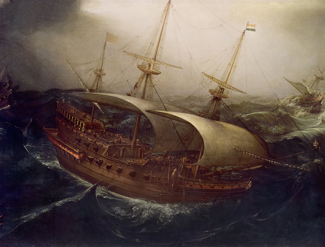 嵐の中のオランダの戦艦（詳細） 作： ヘンドリック・コーネリス。ブルーム