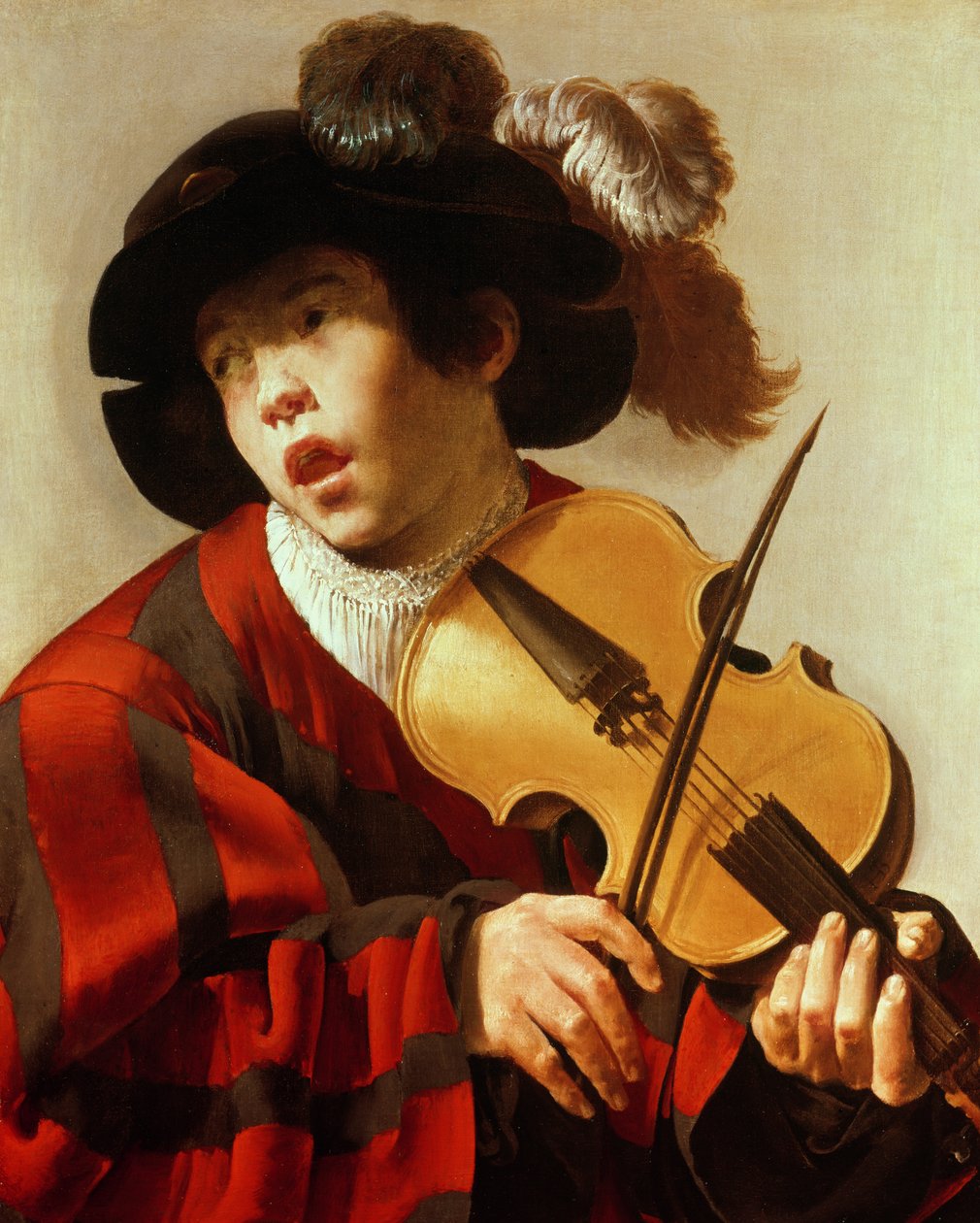 弦楽器と歌を弾く少年、c.1627 作： ヘンドリック・テル・ブルッヘン