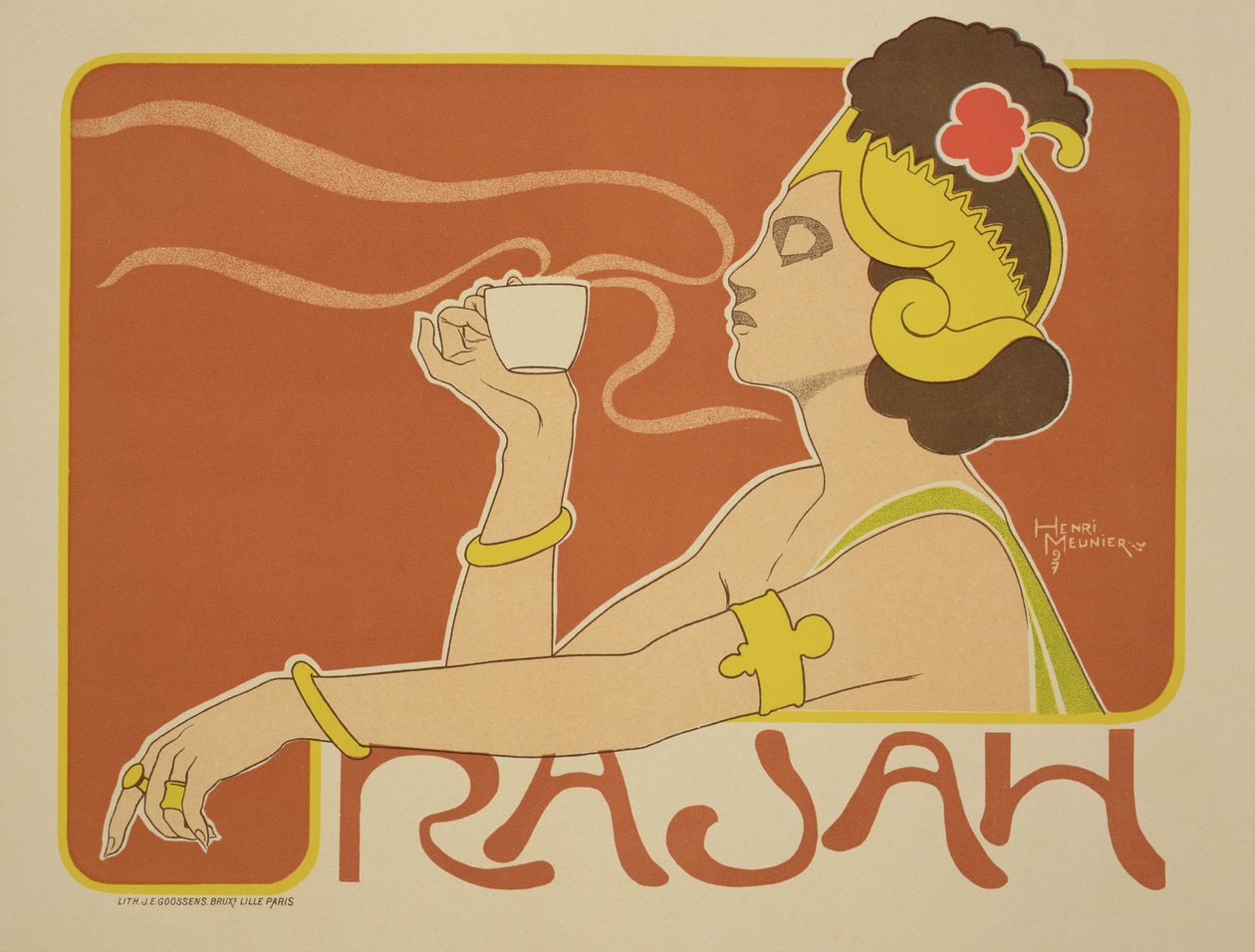 「カフェラジャ」を宣伝するポスターの複製、1897 作： ジョルジュ・ムニエ