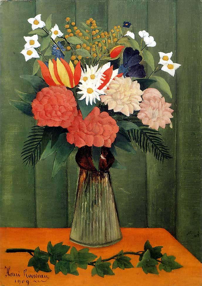 アイビーの枝を持つ花の花束 作： アンリ・ルソー