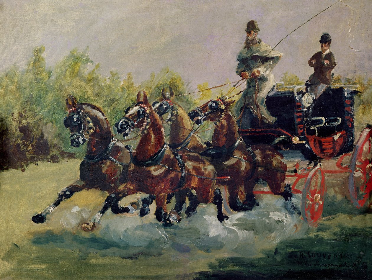 アルフォンス・ド・トゥールーズ・ロートレック・モンファ（1838-1913）ニースでメールコーチを運転、1881 作： アンリ・ド・トゥールーズ・ロートレック