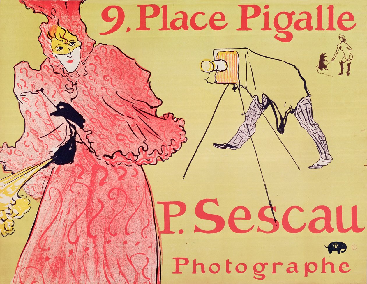 P. Sescau Photographe（ポスター）、1894年（ブラシ、クレヨン、スパッタテクニックを使用した5色印刷リトグラフ） 作： アンリ・ド・トゥールーズ・ロートレック