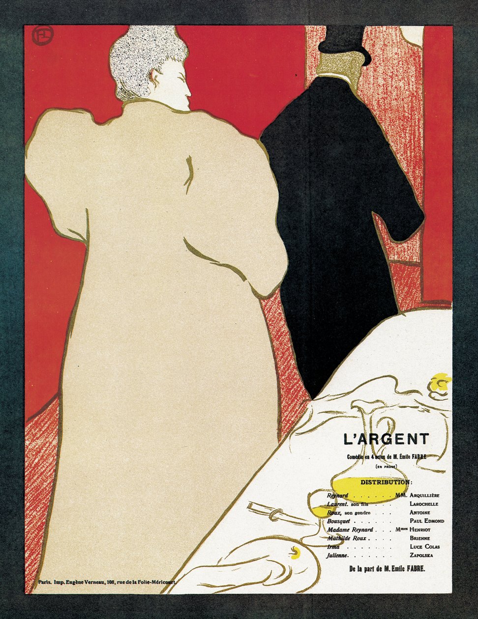 劇「L&39;Argent」の宣伝ポスター、1890年頃 作： アンリ・ド・トゥールーズ・ロートレック