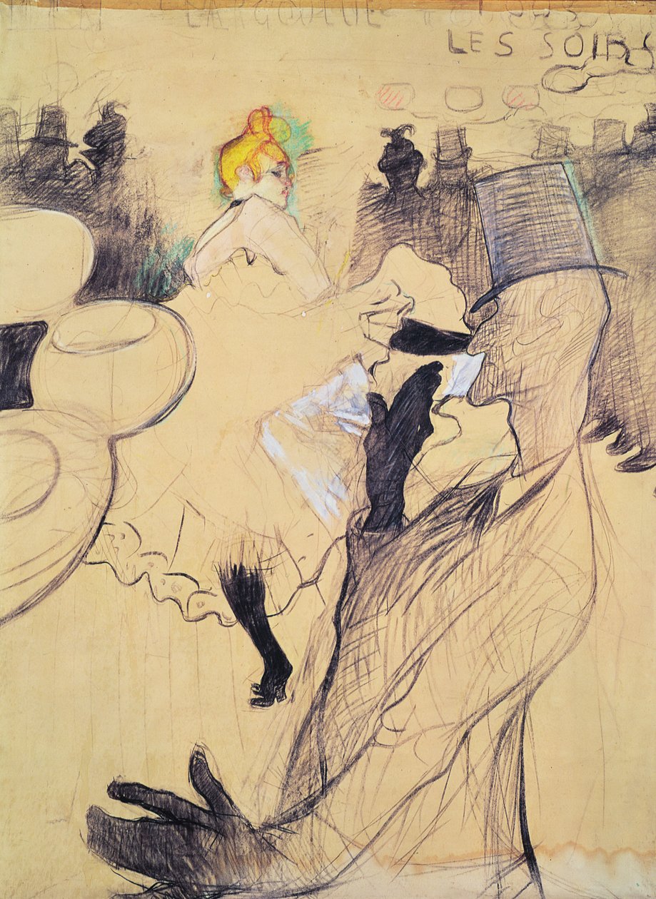 ムーランルージュ、グールとバレンティン、骨のないもの、1891年（紙にペンとインクと色鉛筆） 作： アンリ・ド・トゥールーズ・ロートレック