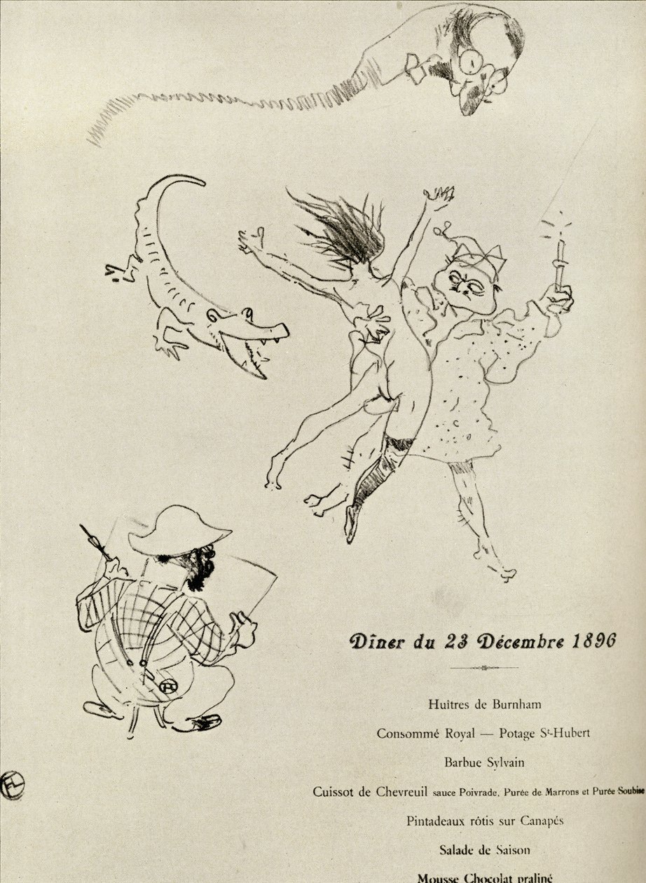 ルクロコダイルのメニュー、1896年、ガートルマックの「トゥールーズロートレック」の1938年発行 作： アンリ・ド・トゥールーズ・ロートレック