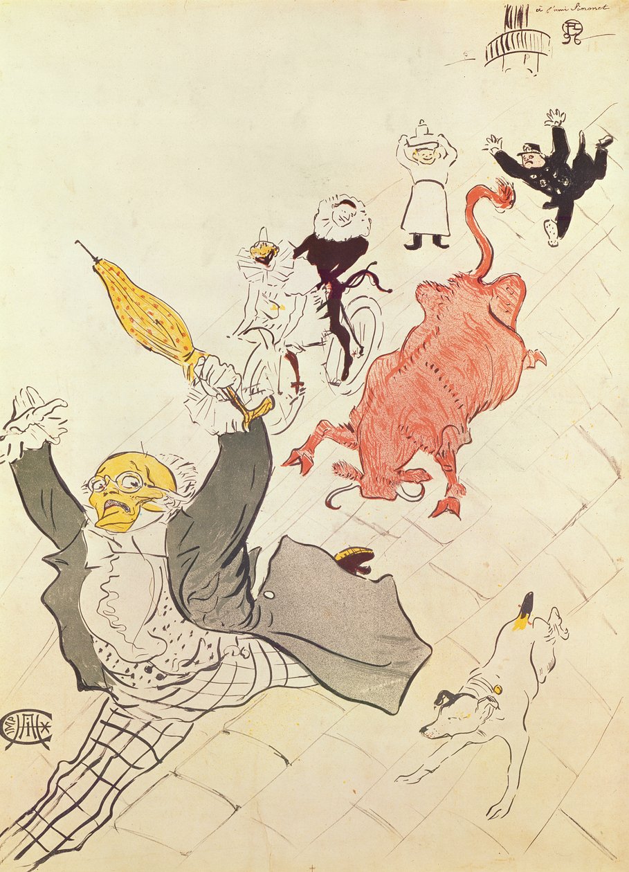 激怒した牛（アーティストの友人シモネに捧げられたポスター）、1896年（カラーリトグラフ） 作： アンリ・ド・トゥールーズ・ロートレック