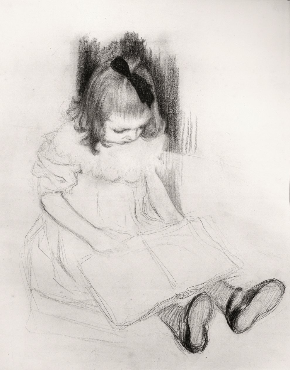 読書する女の子（紙にクレヨン） 作： アンリ・ジャック・エドゥアール・エヴヌポール