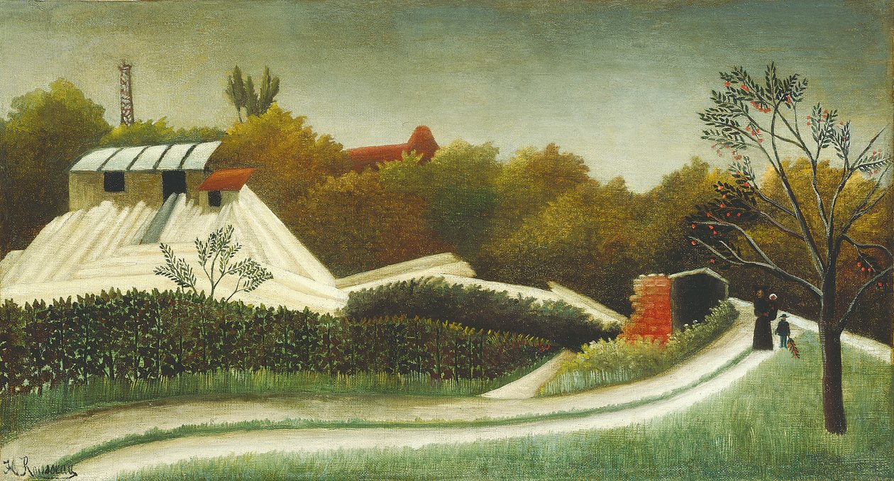 製材所、パリ郊外、c。 189395. 作： アンリ・ルソー