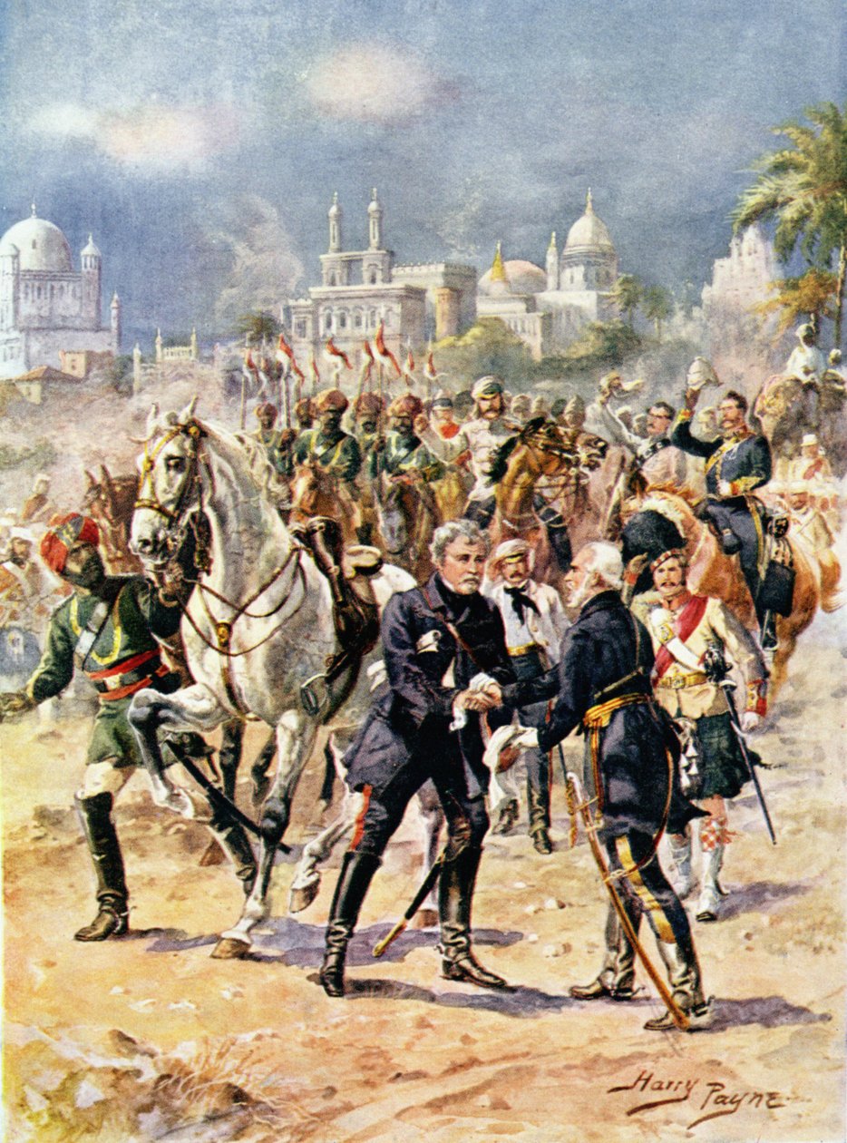 コリンキャンベル卿の出会い（1792-1863）とWylly少佐、1920年代の「イギリス史の栄光の戦い」のアウトラム将軍のイラスト 作： ヘンリー・A・ペイン
