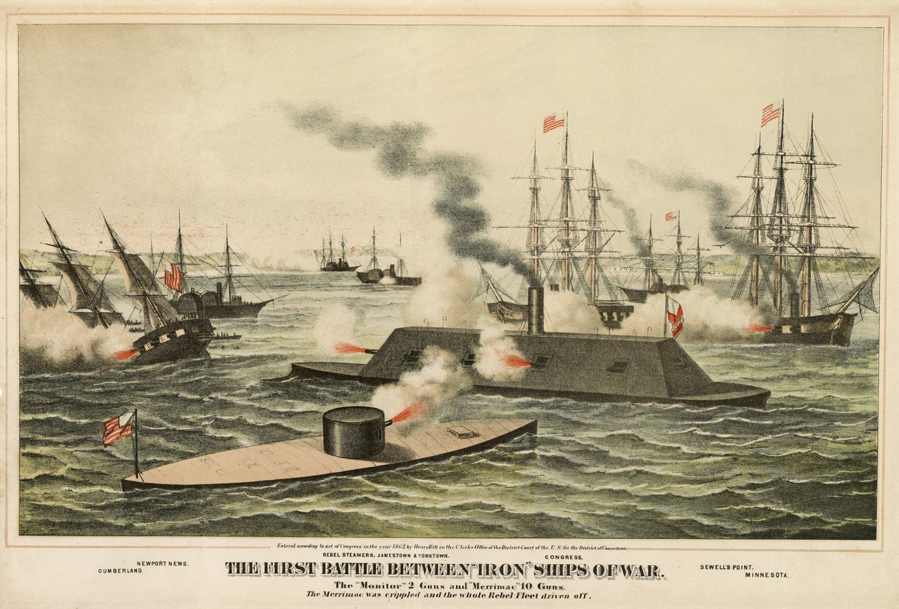 鉄の戦争船間の最初の戦い、1862年発行 作： ヘンリー・ビル