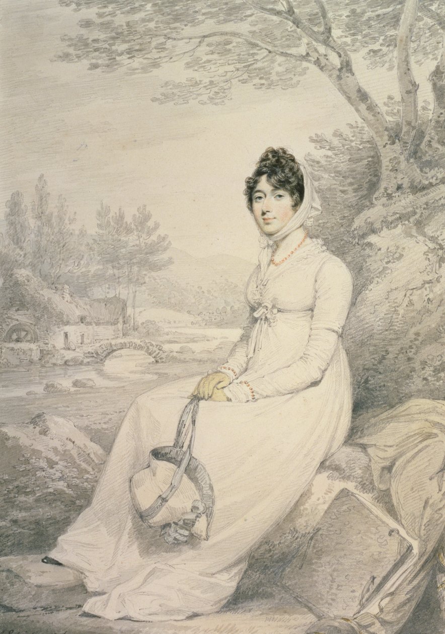 女性の肖像、1806年（鉛筆と紙に色チョークで洗う） 作： ヘンリー・エドリッジ