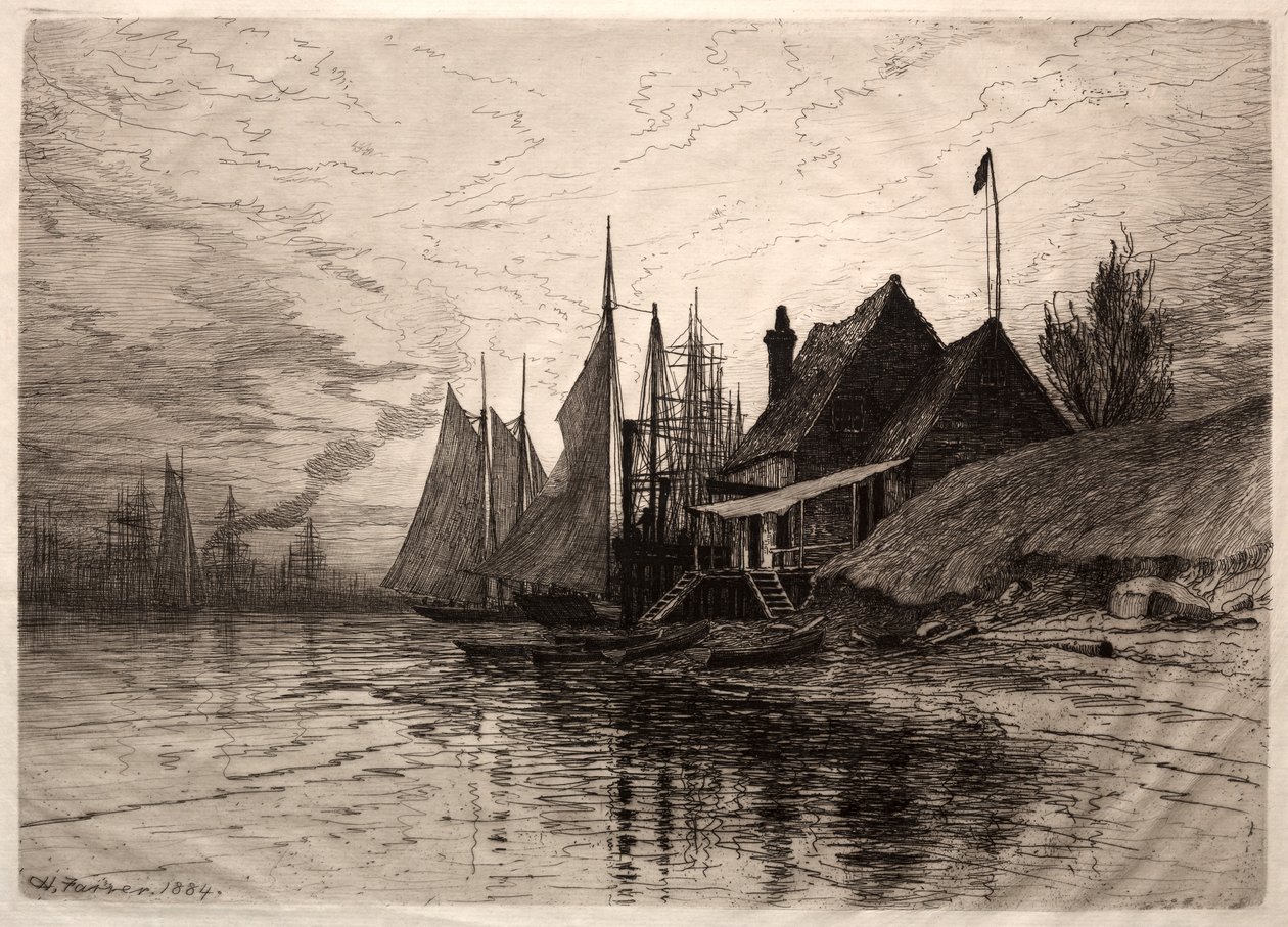 夕方、ニューヨーク港、1884。 作： ヘンリー・ファラー