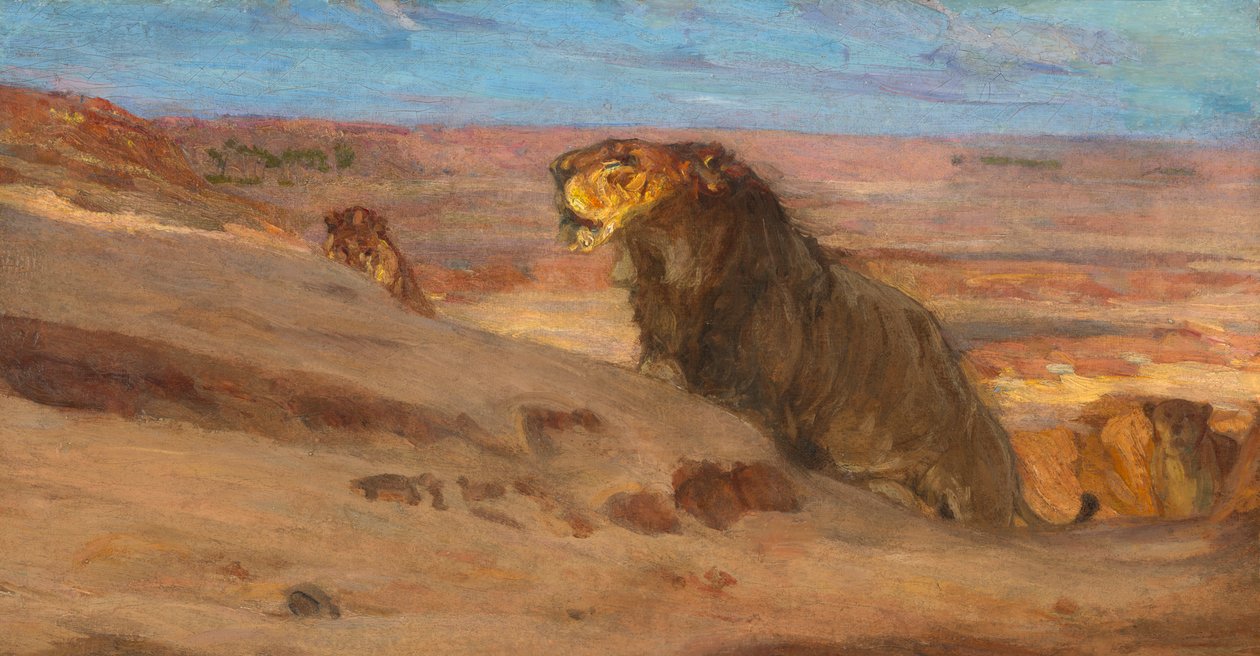 砂漠のライオンズ、カリフォルニア州。 1897-1900。 作： ヘンリー・オサワ・タナー