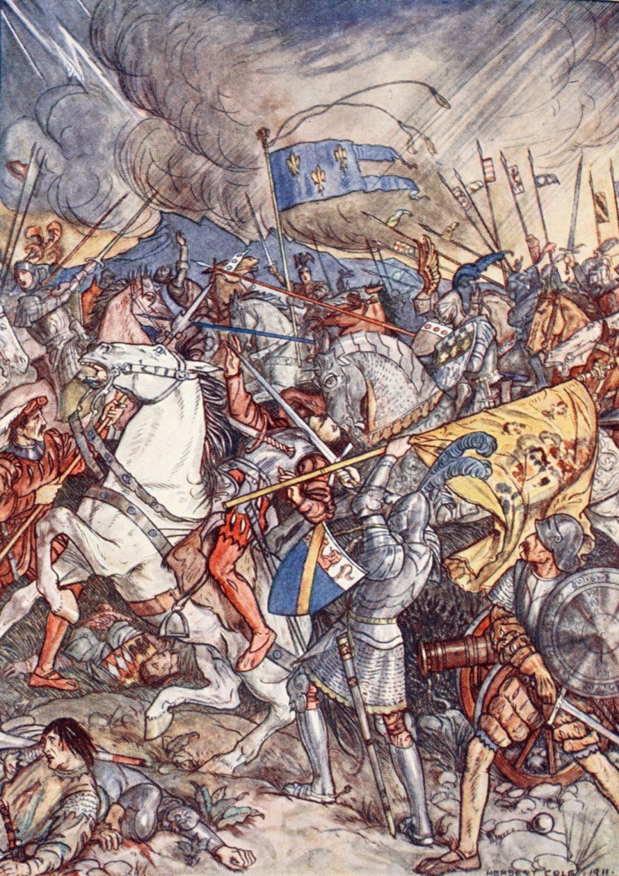 Fornovoの戦い、クリストファー・ヘア、パブで「恐怖と非難のないバヤード：グッドナイト」のイラスト1911 作： ハーバート・コール