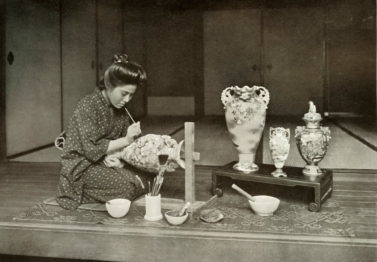 輸出用の陶器の絵画、1910年。 作： ハーバート・ポンティング