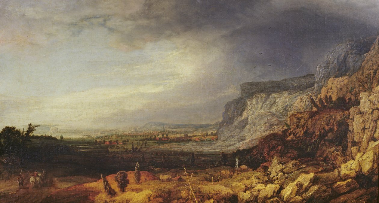 風景、c.1620-30（キャンバスに油彩をパネルに敷きます） 作： ヘラクレス・セガーズ