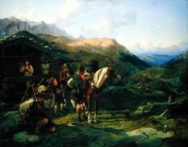 1832年にアルプスの牧草地から出発 作： ヘルマン・カウフマン