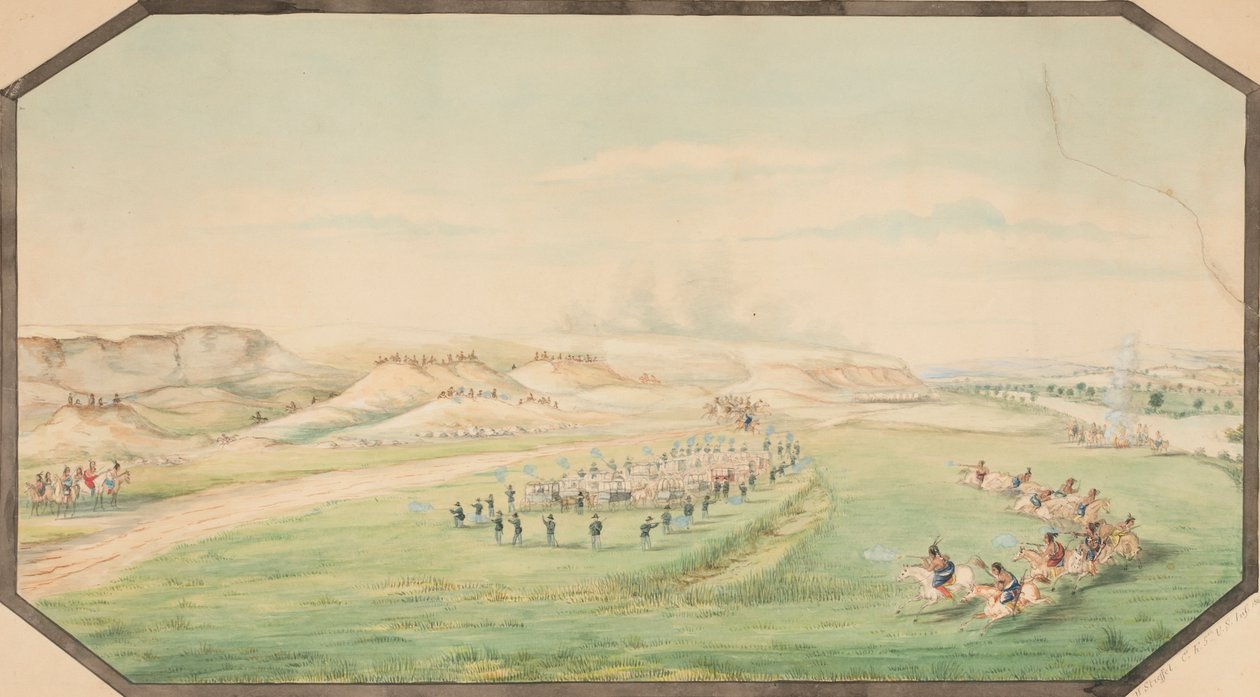 マーシー将軍の列車への攻撃、1867年。 作： Hermann Stieffel