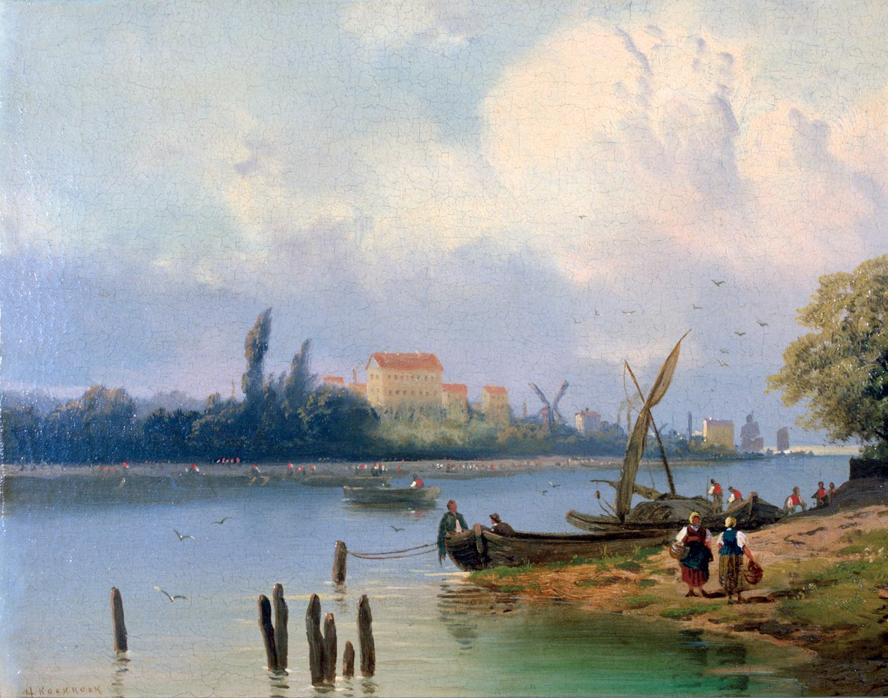 「オランダのボートのそばの人々」、c1835-1882 作： ヘルマナスコエッコエク