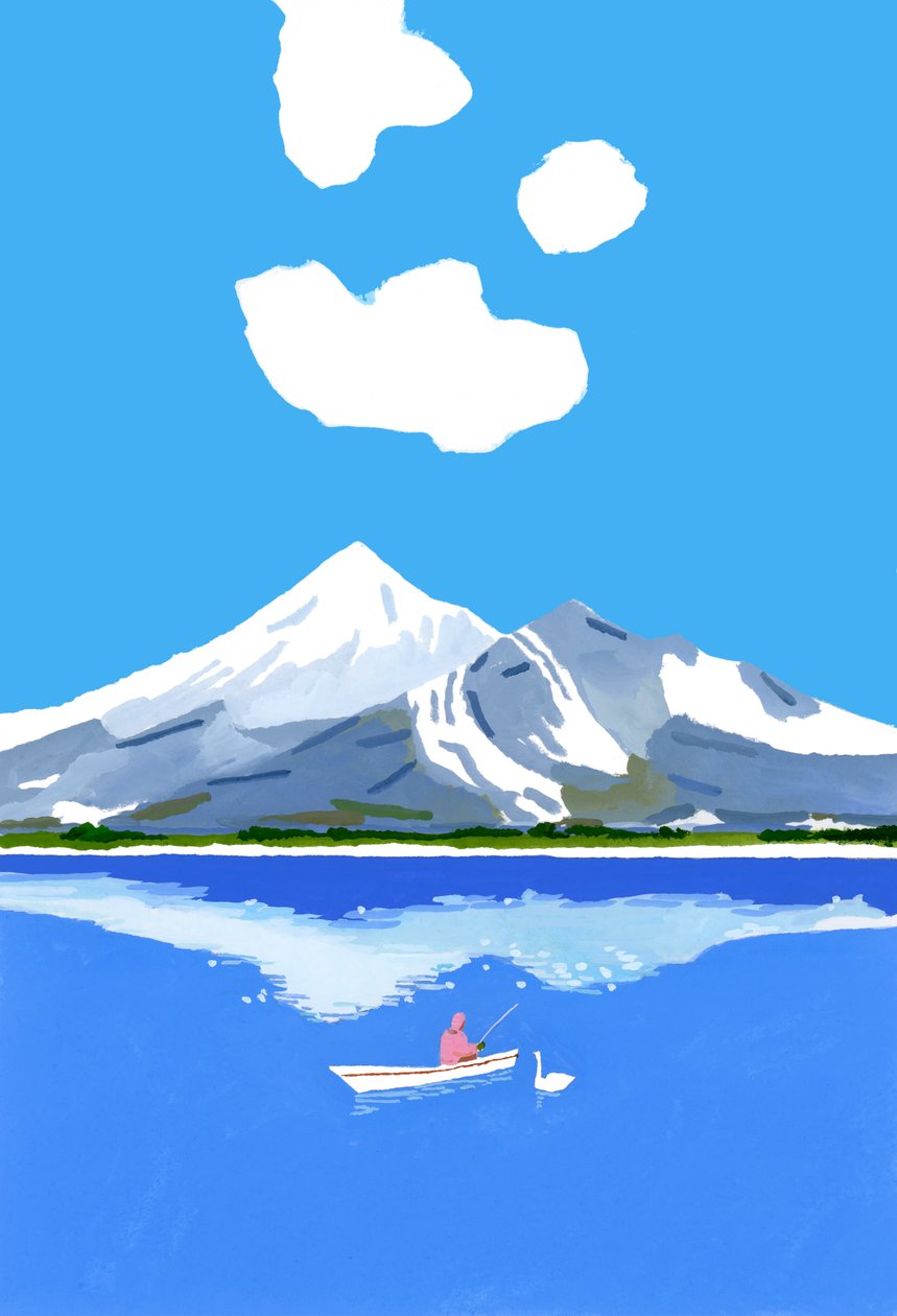冬の湖での釣り 作： 井筒宏之