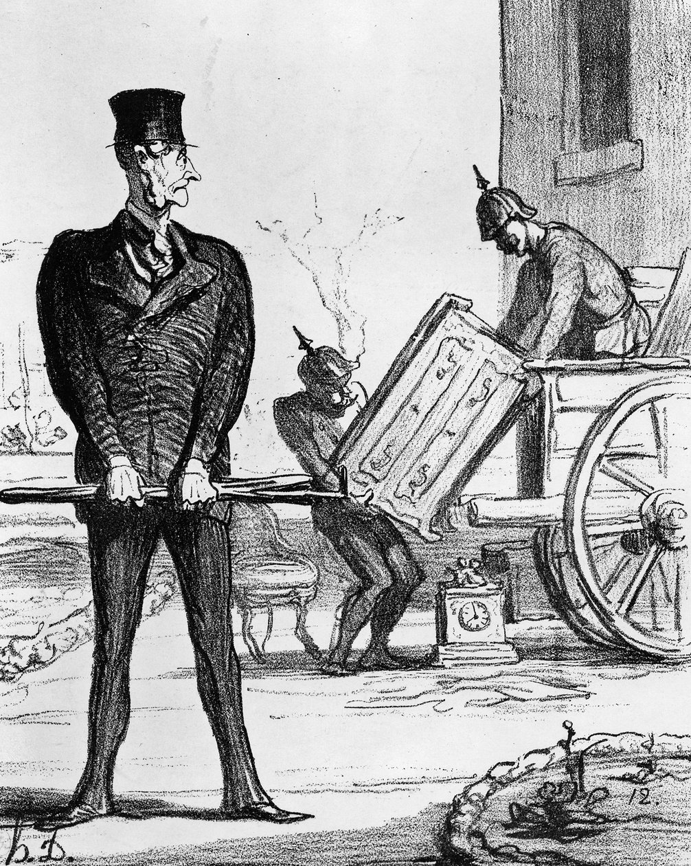 「The New Victory Chariot」、「Le Charivari」の似顔絵、1871年2月20日 作： オノレ・ドーミエ