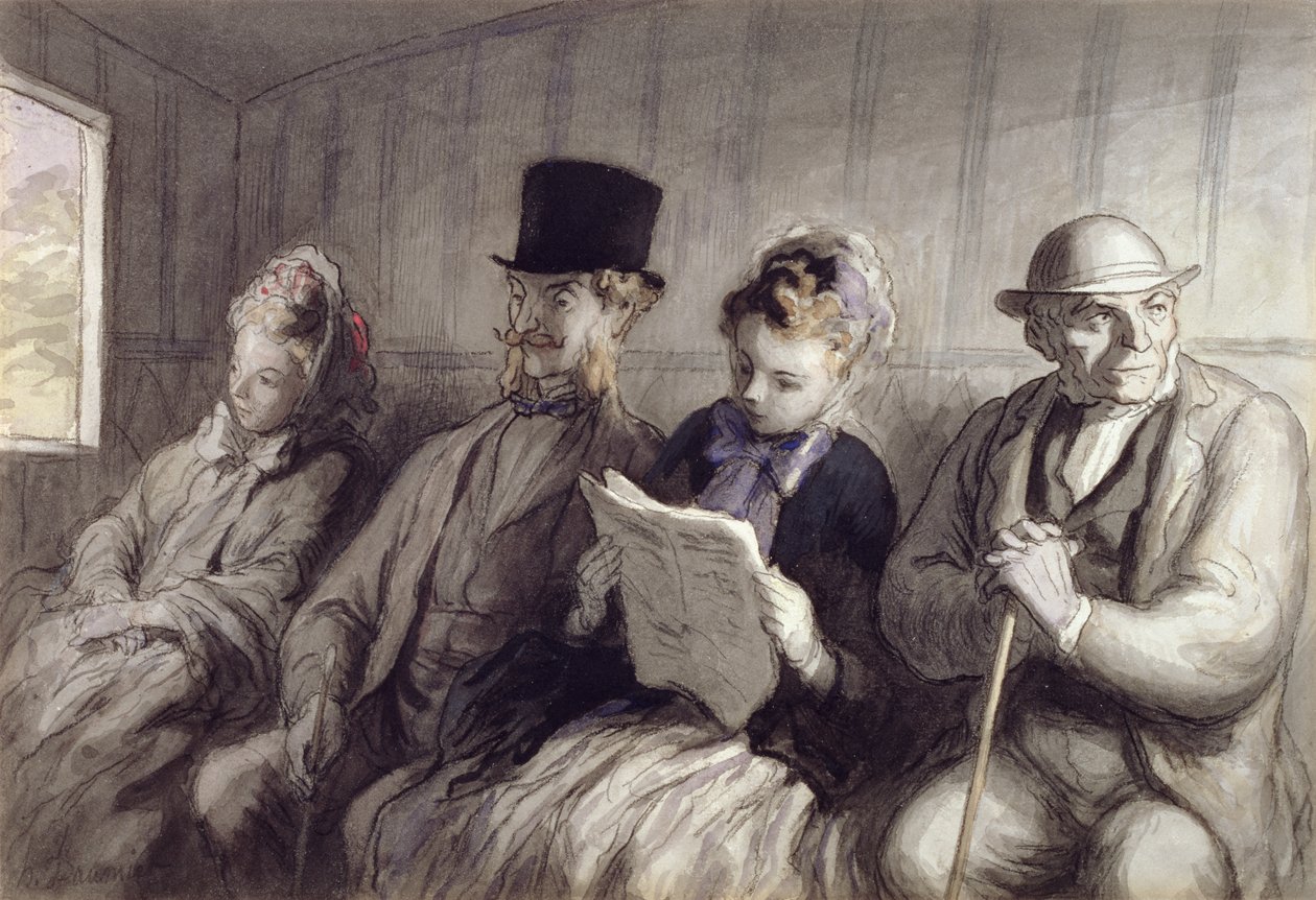 ファーストクラスキャリッジ、1864（トイレットインクウォッシュと木炭） 作： オノレ・ドーミエ