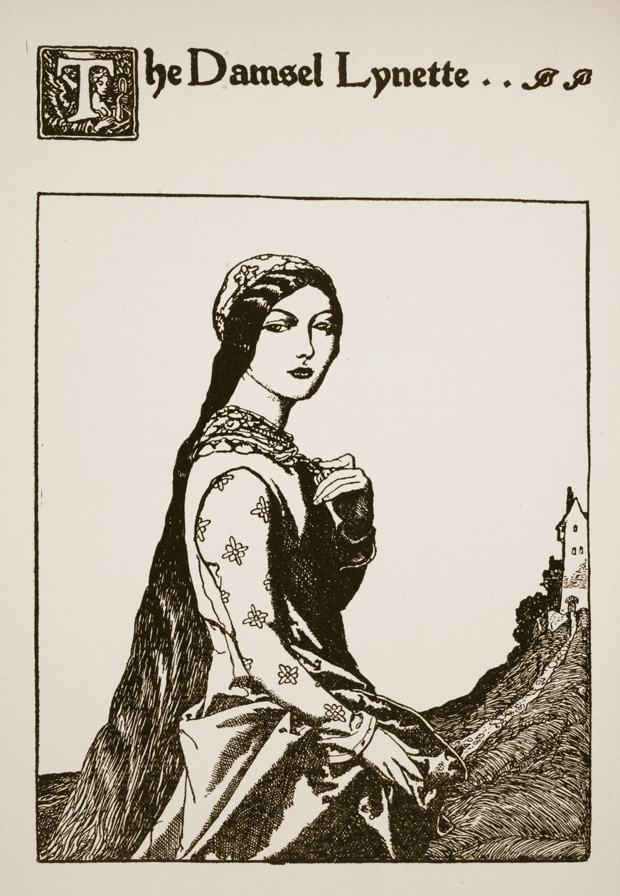 ダムゼルリネット、「ローンセロット卿とその仲間たちの物語」、1907年のイラスト 作： ハワード・パイル