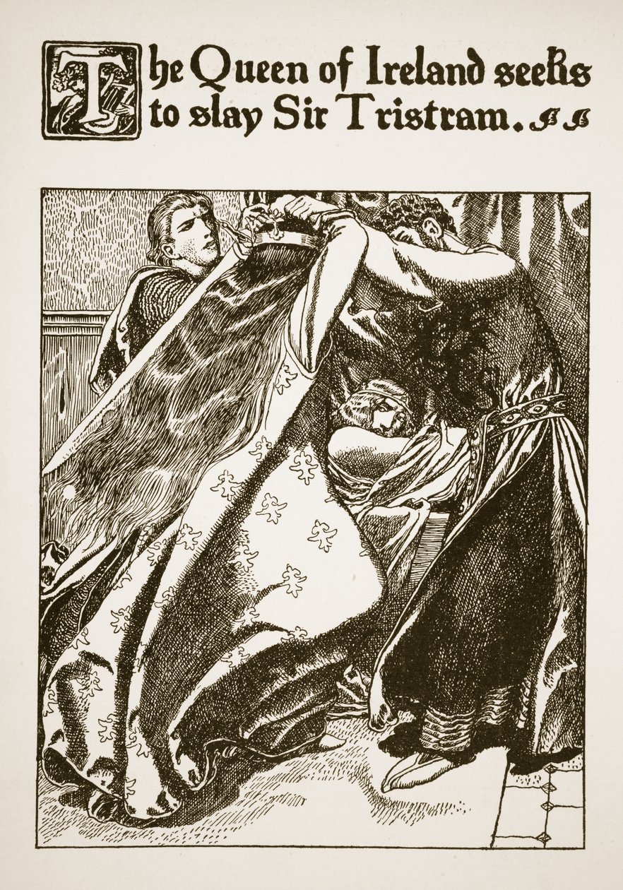 アイルランドの女王は「円卓のチャンピオンの物語」のイラストであるサートリストラムを殺害しようとしています 作： ハワード・パイル