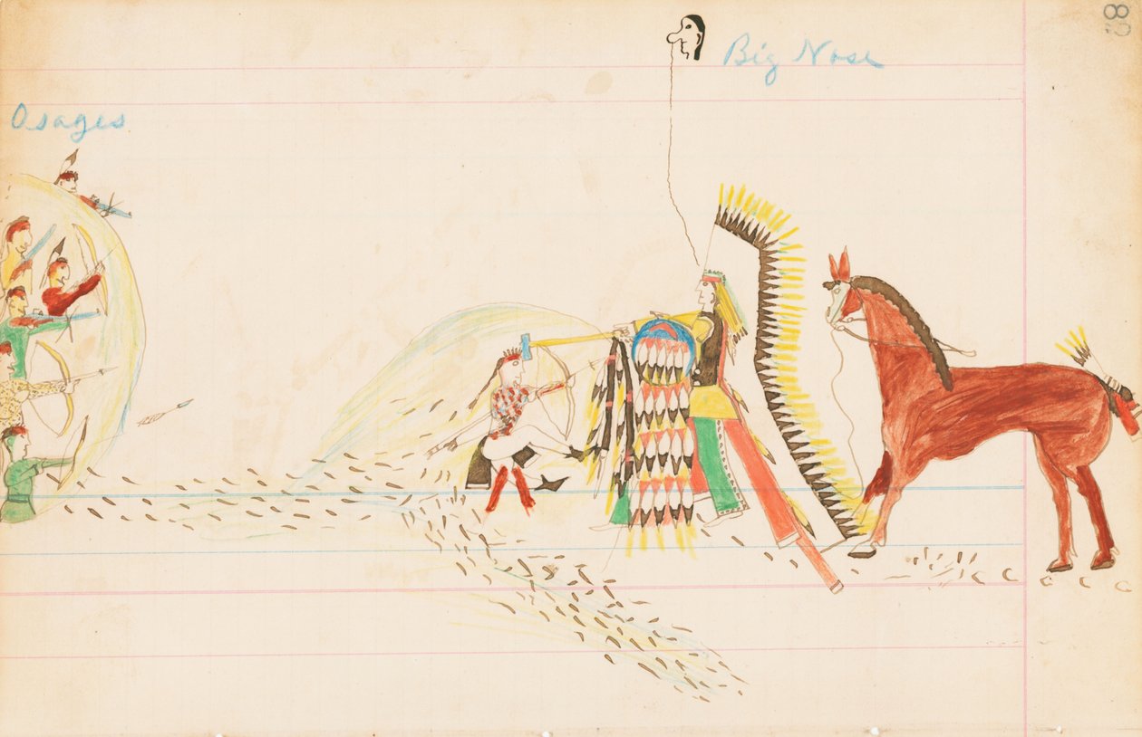 Osages、Big Nose、1874-75（ペン、元帳のインクとトイレ） 作： ハウリングウルフ
