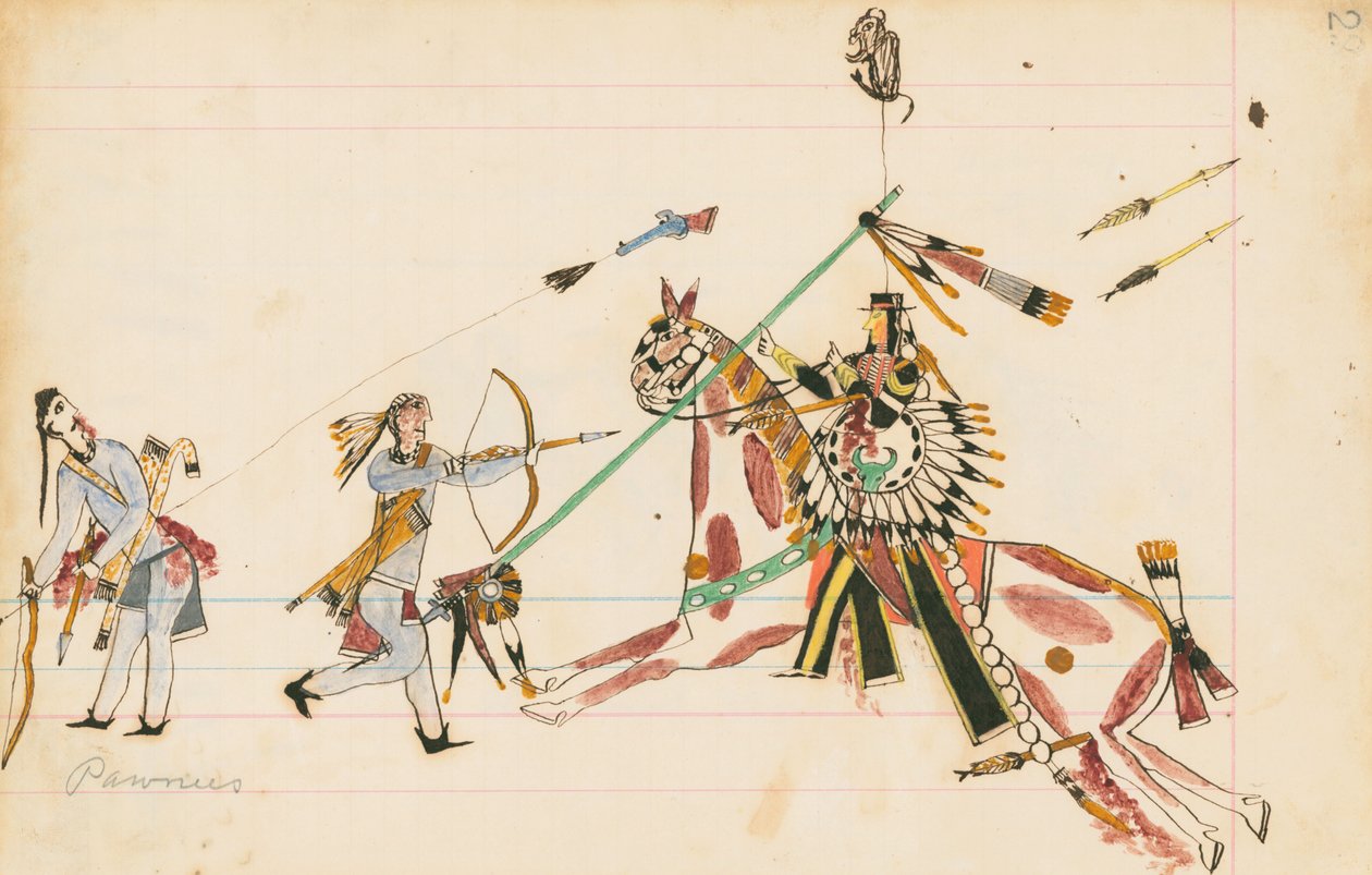 ポーニーズ、1874-75（台帳上のペン、インク、トイレ） 作： ハウリングウルフ