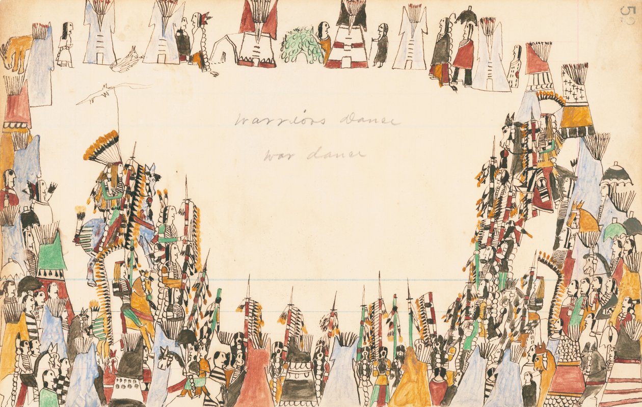 ウォリアーズダンスウォーダンス、1874-75（台帳にペン、インク、トイレ） 作： ハウリングウルフ